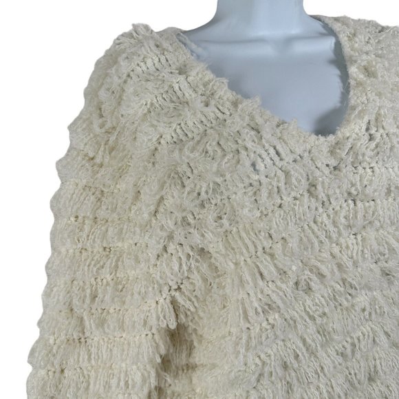 Vintage Carducci Fuzzy Sweater Womens Large Ivory Long Sleeve Chunky Vneck - Picture 10 of 15